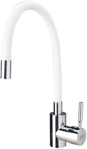 Kitchen faucet with white flexible tap