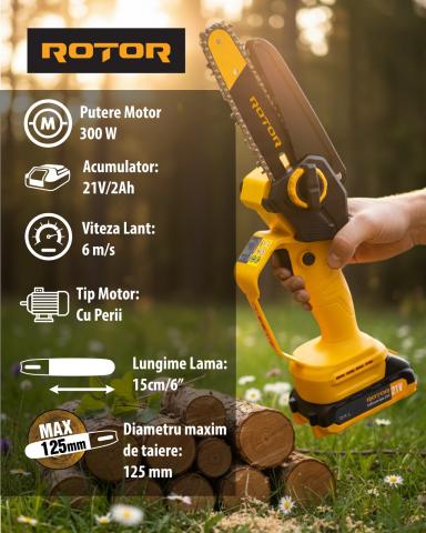 ROTOR RBS-62 6" Cordless Mini Chainsaw (21V Battery Set)